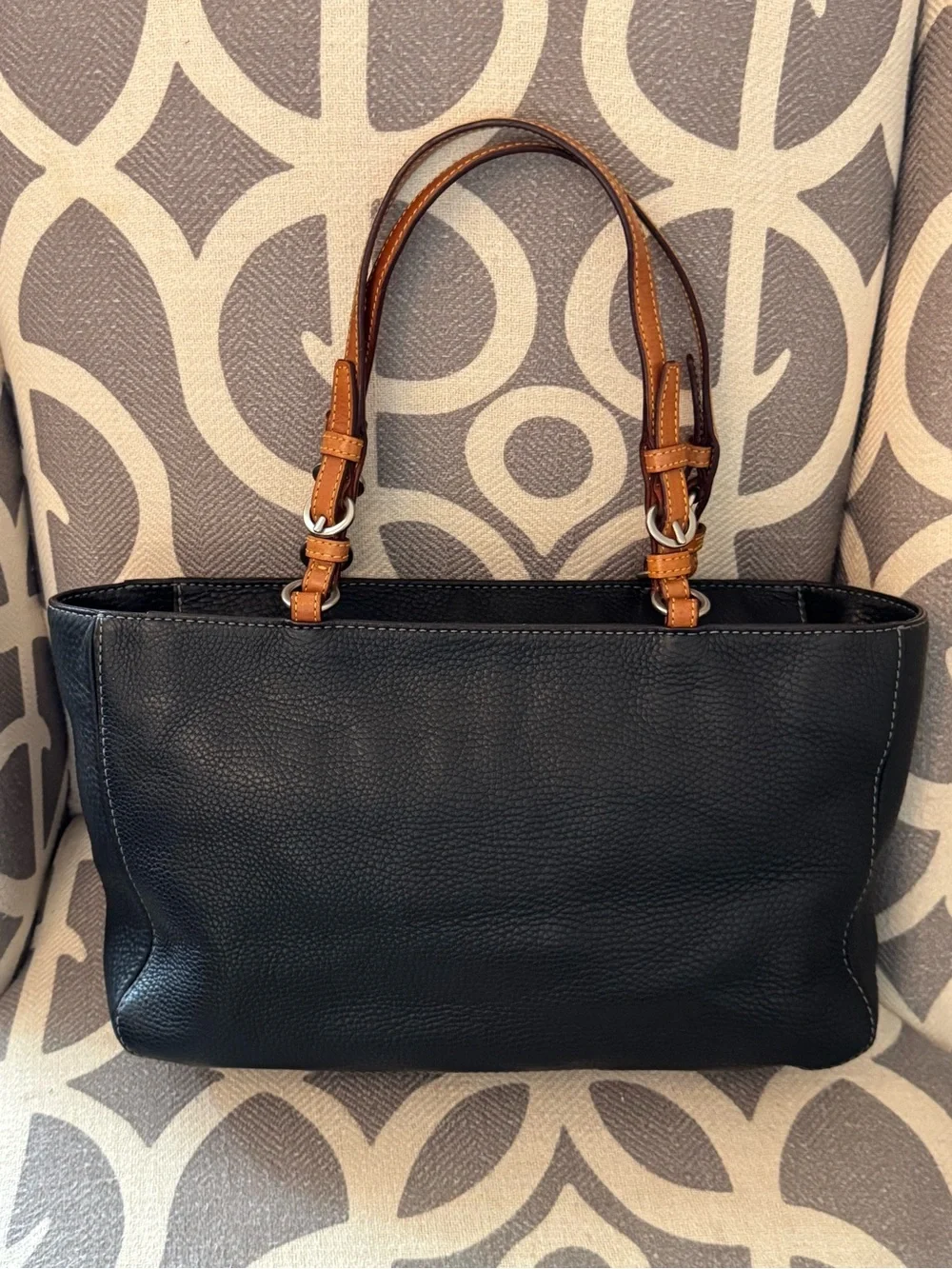 Coach Chelsea Black Pebbled Leather Shoulder Bag with Brown Handles